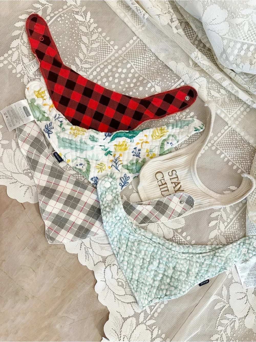 Lot of 11 Quilted Baby Bandana Bibs in Mustard, Rust, Blue, Olive & Plaid